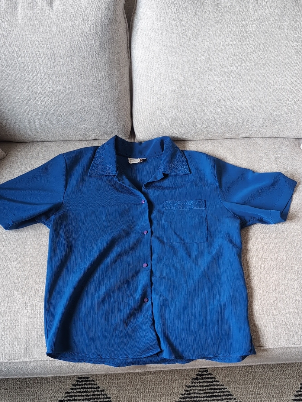 Vintage Royal Blue Short-Sleeve Button Down Shirt
